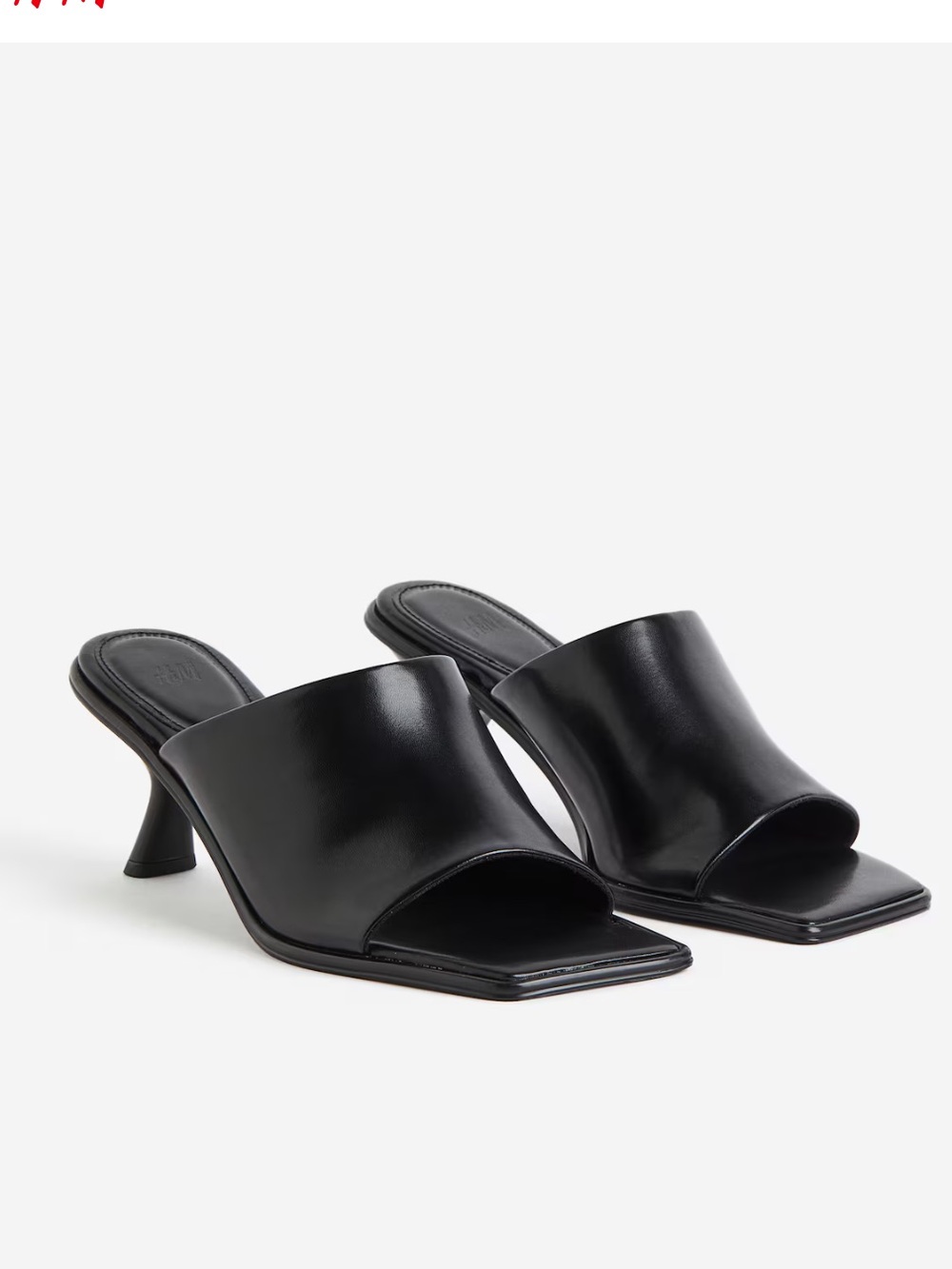 h&m Square Toe Heeled Sandals Mules Black Color ,Trend